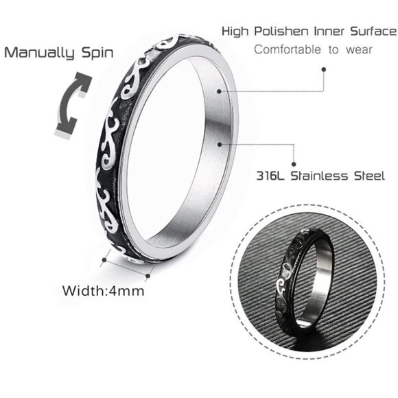 316L Stainless Silver Thin Ocean Wave Fidget Anxiety Stress Relieving Spin Ring - Picture 5 of 5
